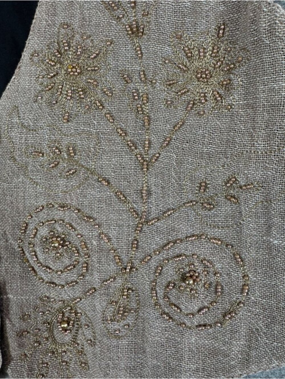 Vintage Beaded Linen Blend Vest Taupe Medium Boho Western Cottagecore Festival - Picture 3 of 16